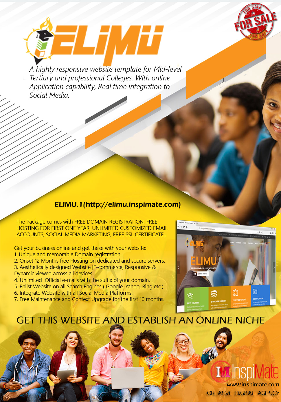 Elimu, Website for sale, best for higher education, web design by Inspimate