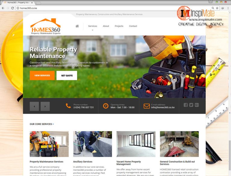 Homes360 for Property Maintenance, Construction website design by Inspimate